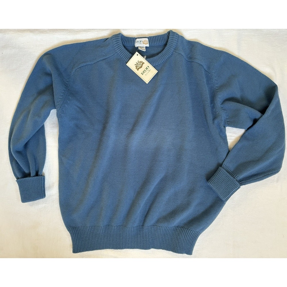 IZOD Club Mens L Vintage Sweater Crew‎ Neck Long Sleeve Blue Cotton Knit Golf